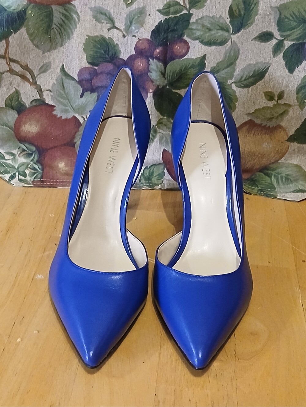 Nine West Stefao Royal Blue Leather Pointed Toe d'Orsay Pumps Heel 8.5